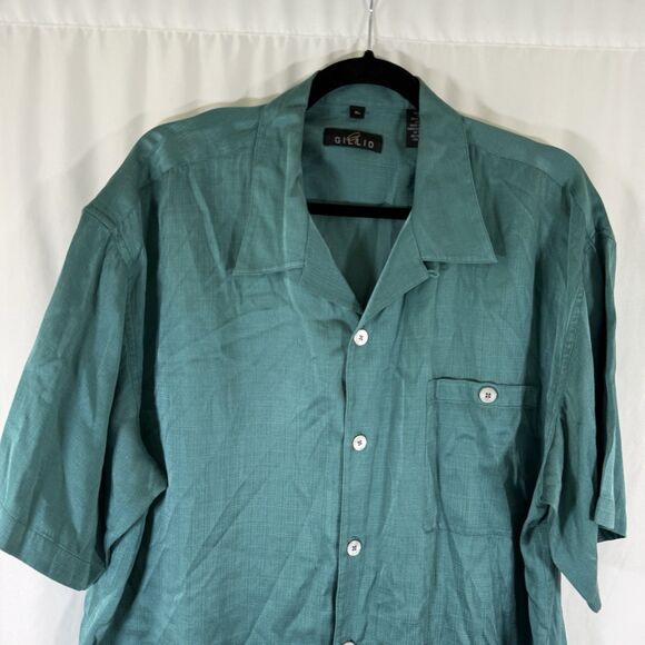 Gillio Silk Blend Shirt Men'sXL Solid Green Short Sleeve Button Up Front Pocket - Picture 2 of 10